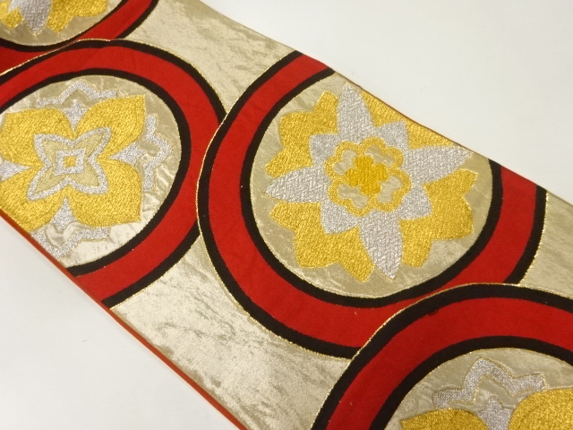 アンティーク　丸に花模様織出し袋帯（材料）